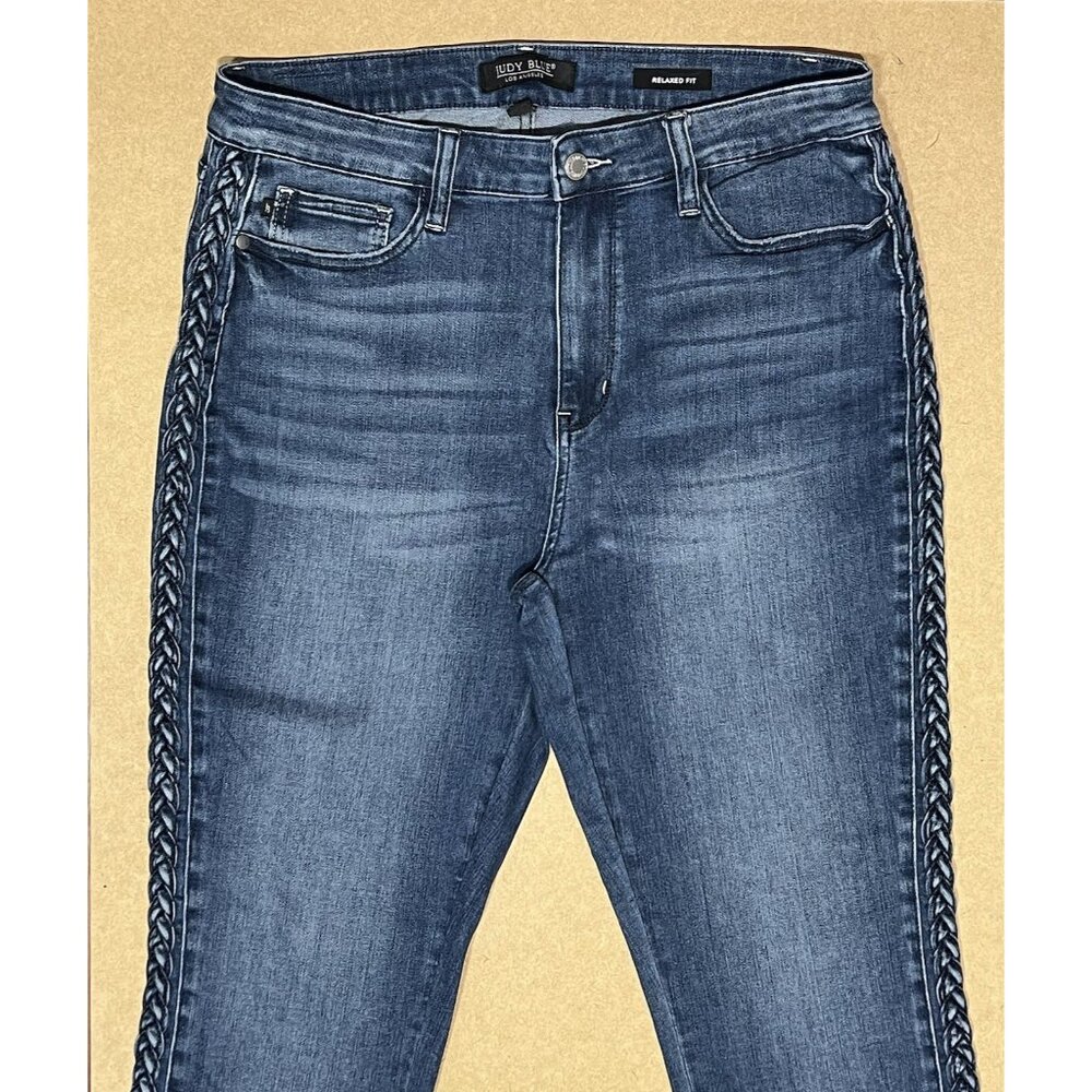 Judy Blue Women Size 15/32 Jeans Relaxed Fit Braided Detail Blue Stretch - Picture 15 of 16